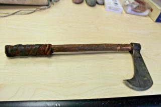 Old Antique 6.  5 " Long Steel Axe Tomahawk Leather Wrapped Wood Handle