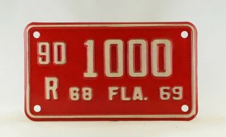 1968 - 69 Florida Motorcycle License Plate - Near - 90/r 1000