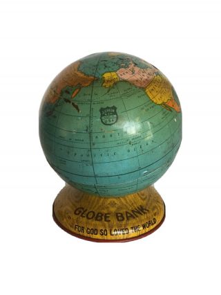 Vintage J.  Chein Tin Litho Globe World Bank,