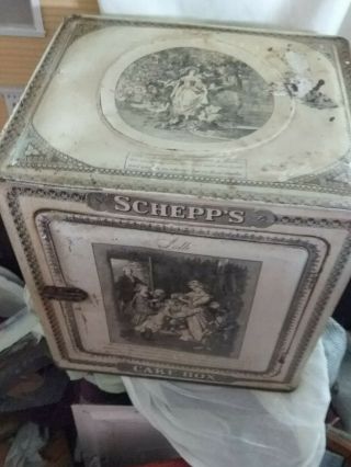 Antique Schepp ' s Cake Box Tin Lithographs,  Antique Schepp ' s Cake Box Shabby Chc 3