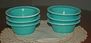 Vintage Hull Crestone Aqua Blue Drip Glaze Pottery Bowls Usa Set Of 6