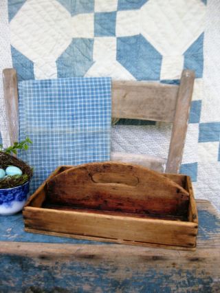 Primitive Early Antique Wood Knife Tray Utensil Tote Surface