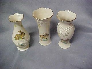 Vintage Discontinued Lenox Porcelain Set Of 3 Easter Bunny Bud Vases Vgc Fship