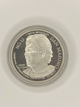 Dan Marino Commemorative 1oz.  999 Silver Round Coin 50,  000 Passing Yards 1425