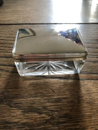 Small Heavy Antique Georgian? Cut Glass Or Crystal Box With Sterling Silver Lid