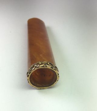 Antique 14k Gold & Amber Cigar Holder Size 2.  25” M70