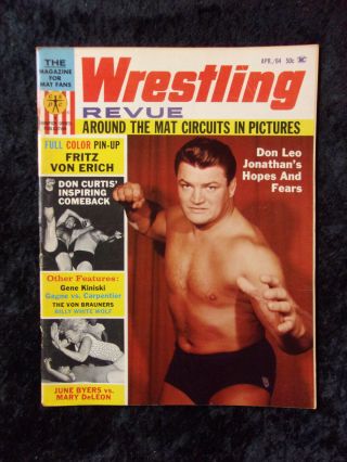 Vintage April 1964 Wrestling Revue Don Leo Cover & Fritz Von Erich Pin - Up 1022