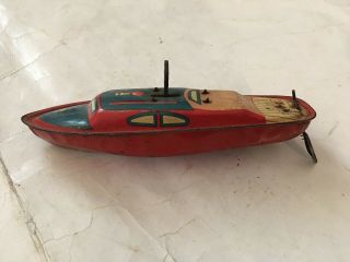 Vintage Tin Toy Boat Crank Friction Action Japan