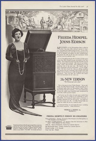 Vintage 1918 Edison Phonograph Frieda Hempel Ephemera Art Decor Print Ad
