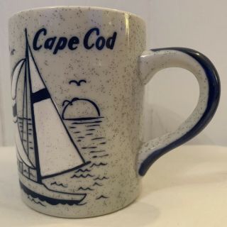 Vintage Cape Cod Massachusetts Ceramic Souvenir Coffee Tea Mug Sailboat Blue