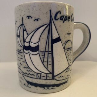 Vintage CAPE COD Massachusetts Ceramic Souvenir Coffee Tea Mug Sailboat BLUE 2