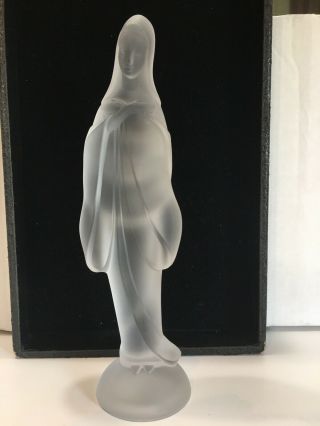 Vintage Virgin Mary Solid Heavy Frosted Glass Religious Catholic Statue Figure