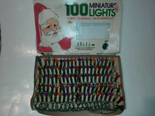 Vintage 100 Miniature Christmas Lights 5 - Way Flashing
