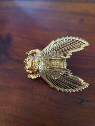 Vintage Monet Fly Bee Bug Insect Brooch,  Gold Tone,  Signed