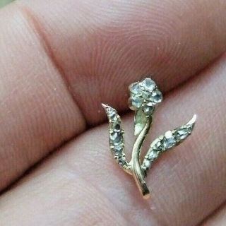 Tiny Antique 17 X Rose - Cut Diamonds Set 18ct Gold Flower Pendant 14mm Drop