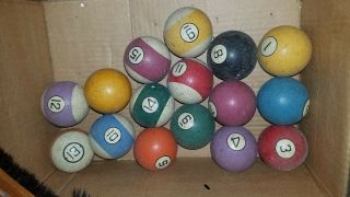 Antique Vintage Clay Billiard Balls With Brunswick Old Pool Table Brush