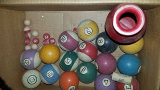Antique Vintage clay Billiard Balls with Brunswick old pool table brush 2