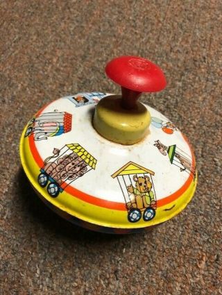 Vintage Ohio Art - Spinning Toy Tin Top - Circus Motif
