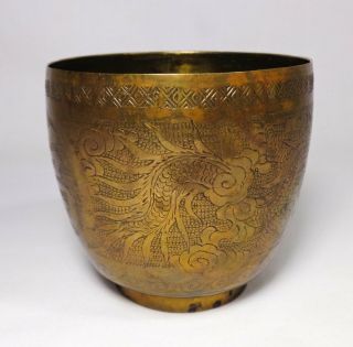 Early 20th C Antique Chinese Hand - Crafted Engraved Brass Cup W/calligraphic Font