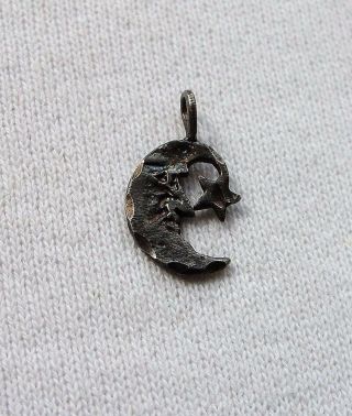 Vtg Vintage Sterling Silver Man In The Moon Crescent Moon & Star Pendant Charm