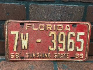 1968 / 1969 Florida License Plate Sunshine State 