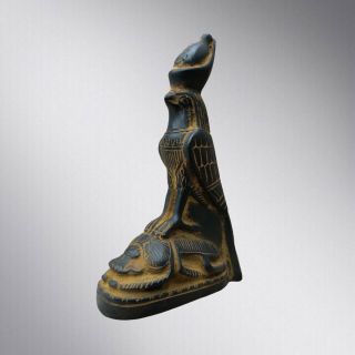 Rare Ancient Egyptian Horus Goddess Falcon Statue God Of Sky Stone On Scarab