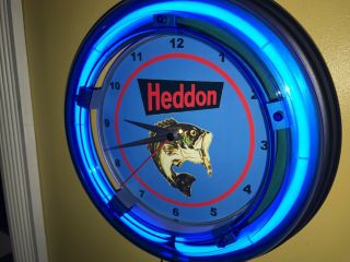 Heddon Fishing Lures Bait Shop Store Advertising Man Cave Neon Clock Sign