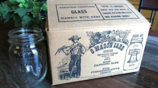 Vintage 8 Anchor Hocking Mason Pint Jars - Bicentennial Liberty Bell 1776 W/ Box