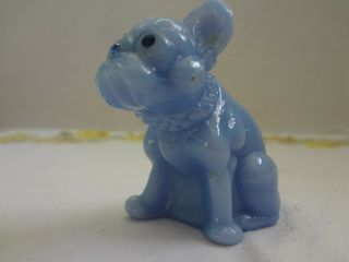 Vintage Westmoreland Blue Milk Glass French Bulldog Figurine 2 - 1/4 "