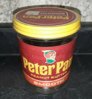Vintage Peter Pan Smooth Peanut Butter Jar 28 Oz.  Empty Glass Jar Yellow Red Lid