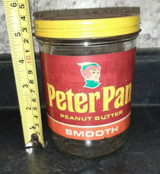 Vintage Peter Pan Smooth Peanut Butter Jar 28 Oz.  Empty Glass Jar Yellow Red Lid 2