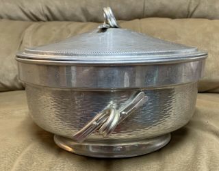 Vintage Hammered Aluminum Ice Bucket With Lid 3 - Piece Complete Made In Italy.