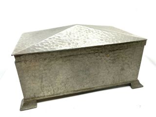 Antique Arts & Crafts Clifton Hammered Pewter Wood Lined Casket,  Jewellry Box