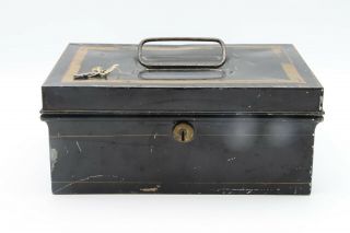 Vintage Metal Lock Box.  Black With Key