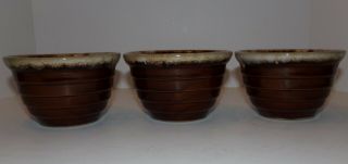 Vintage Western Stoneware Monmouth Pottery Brown Drip Glaze 5 " Bowls Beehive