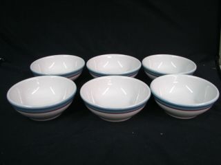 6 Vintage Syracuse China Restaurant Ware Soup Cereal Bowls Blue & Maroon Band Ex