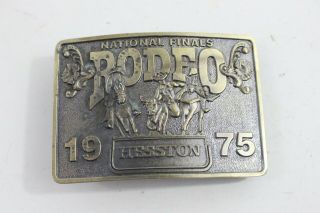 Vintage 1975 Hesston National Finals Rodeo Belt Buckle Limited Edition Brass - A8