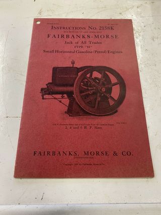 Fairbanks Morse Type H 2 - 6 Hp Antique Hit And Miss Gas Engine Instruction Book
