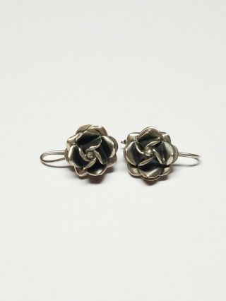 Vintage Mexico 925 Sterling Silver 3d Flower Dangle Earrings