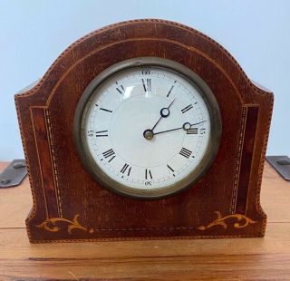 Antique Wooden Inlaid Victorian Wood Cased Mantel Clock