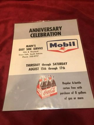 Vintage Mobil And Coca Cola Promo Gas Flyer From Sioux Falls,  Sd.  Coke