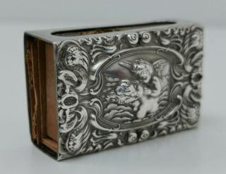 Vtg 1902 Levi Salaman Solid Sterling Silver Cherub Kissing Lady Match Box Holder