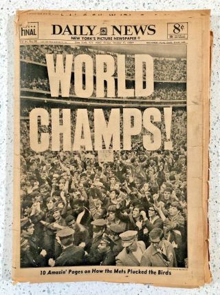 Mets 1969 World Series Champs York Daily News Newspaper Oct.  17,  1969 Seaver
