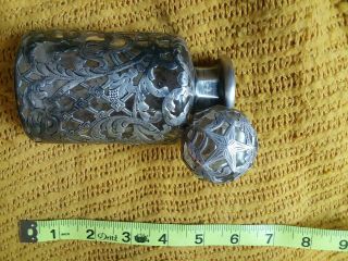 ANTIQUE STERLING SILVER OVERLAY GLASS PERFUME BOTTLE 4.  5/6.  5 in high 2