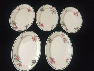 Vintage Syracuse China Floral Set Of 5 Oval Restaurant Ware Dessert/salad Plate