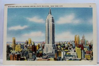York Ny Nyc Empire State Building Midtown Skyline Postcard Old Vintage Card