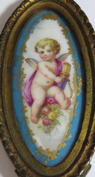 Quality 19th Century Sevres Style Hand Painted Porcelain Plaque Of A Cherub