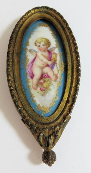 Quality 19th Century SEVRES Style Hand Painted Porcelain Plaque of a CHERUB 2