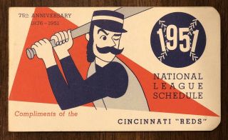 1951 Cincinnati Reds National League Schedule Book 75th Anniversary 1876 - 1951