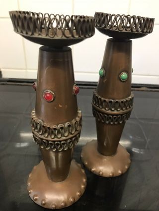 Arts And Crafts Copper Candlesticks Treen Gothic